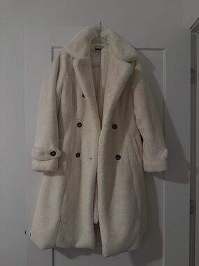 Apparis Cream Teddy Double-Breasted Coat